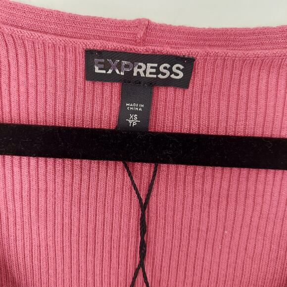 Express Sweater Top Womens XS Pink V-Neck Cold Shoulder Ruffle Sleeve - Picture 3 of 7